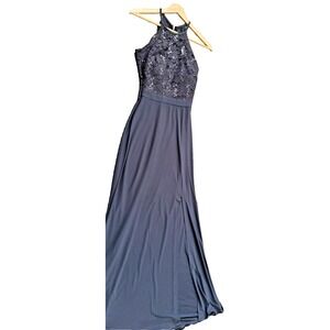 Y2K Grey Prom Dress Gown  Sequin Halter Size 1 Medium Morgan & Co